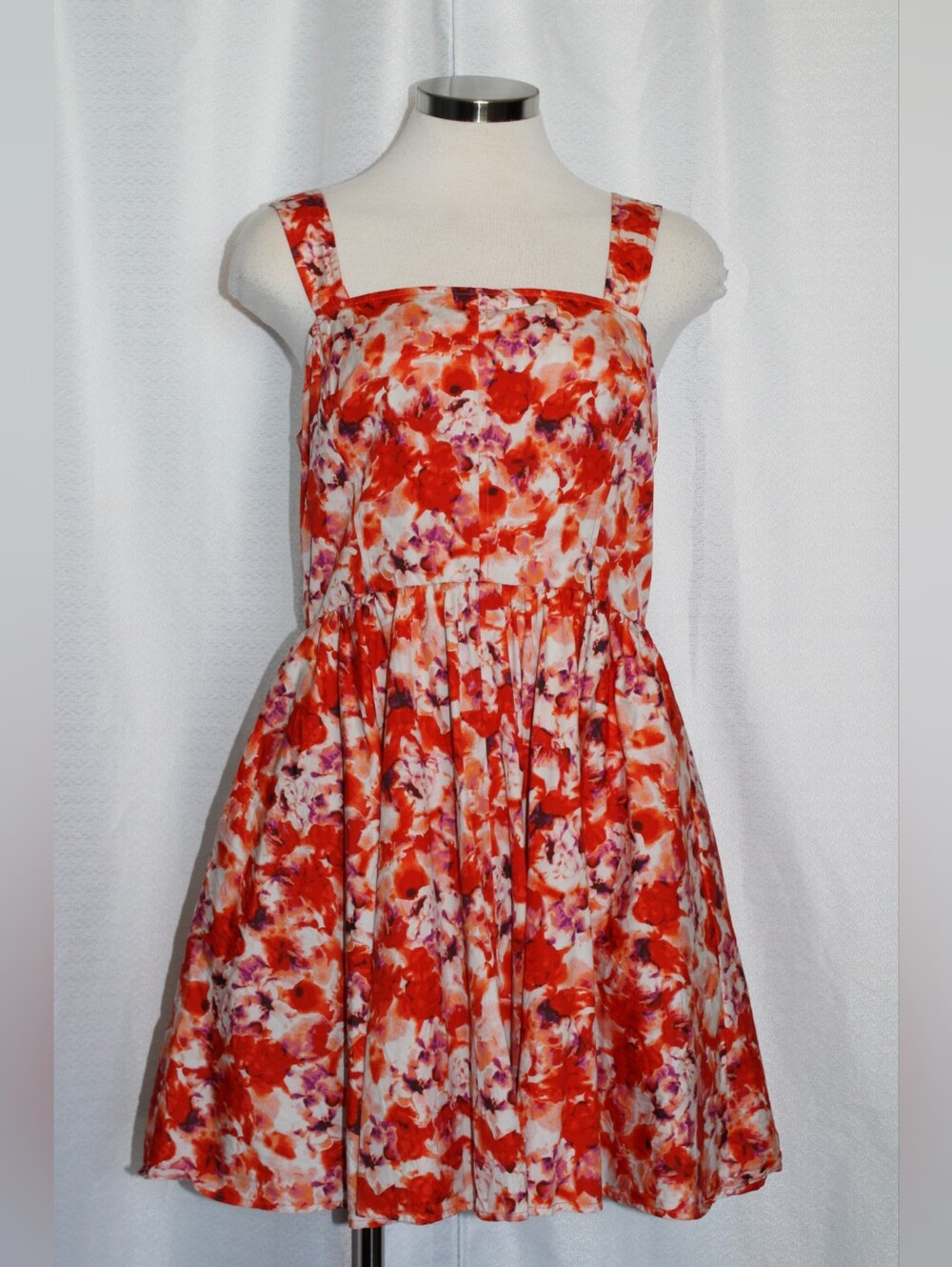 Chelsea28 Floral Fit & Flare Dress Red Coral Pink Purple Size M
